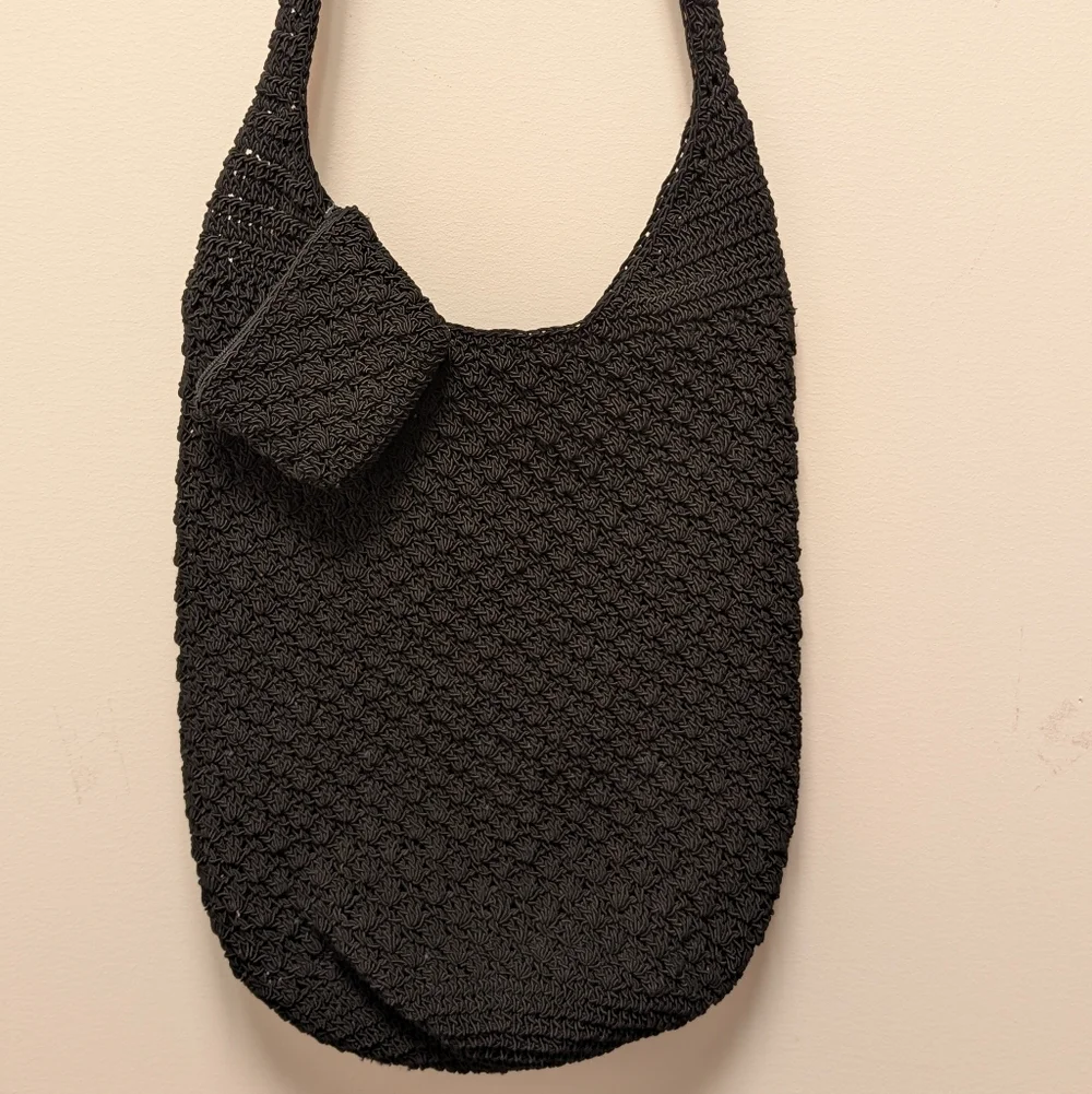 Frankie & Johnnie Vintage Black Crochet Hobo Shoulder Bag & Coin Purse